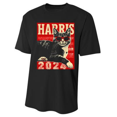 Cool Cat Kamala Vote For Democracy Harris 2024 Performance Sprint T-Shirt