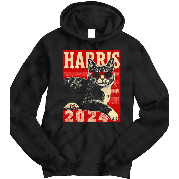 Cool Cat Kamala Vote For Democracy Harris 2024 Tie Dye Hoodie