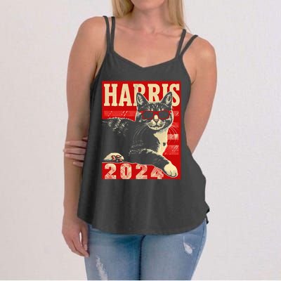 Cool Cat Kamala Vote For Democracy Harris 2024 Women's Strappy Tank