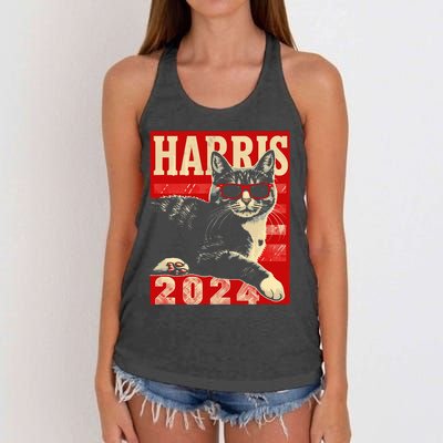 Cool Cat Kamala Vote For Democracy Harris 2024 Women's Knotted Racerback Tank