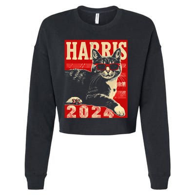 Cool Cat Kamala Vote For Democracy Harris 2024 Cropped Pullover Crew