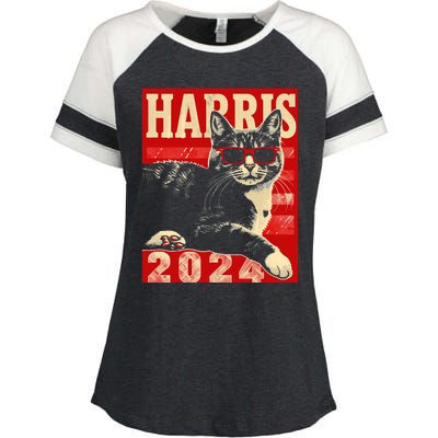 Cool Cat Kamala Vote For Democracy Harris 2024 Enza Ladies Jersey Colorblock Tee