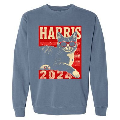 Cool Cat Kamala Vote For Democracy Harris 2024 Garment-Dyed Sweatshirt