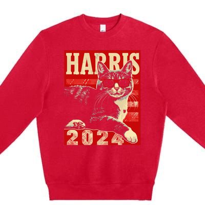 Cool Cat Kamala Vote For Democracy Harris 2024 Premium Crewneck Sweatshirt