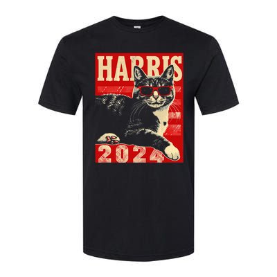 Cool Cat Kamala Vote For Democracy Harris 2024 Softstyle CVC T-Shirt