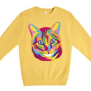 Colorful Cute Kitten Face Premium Crewneck Sweatshirt