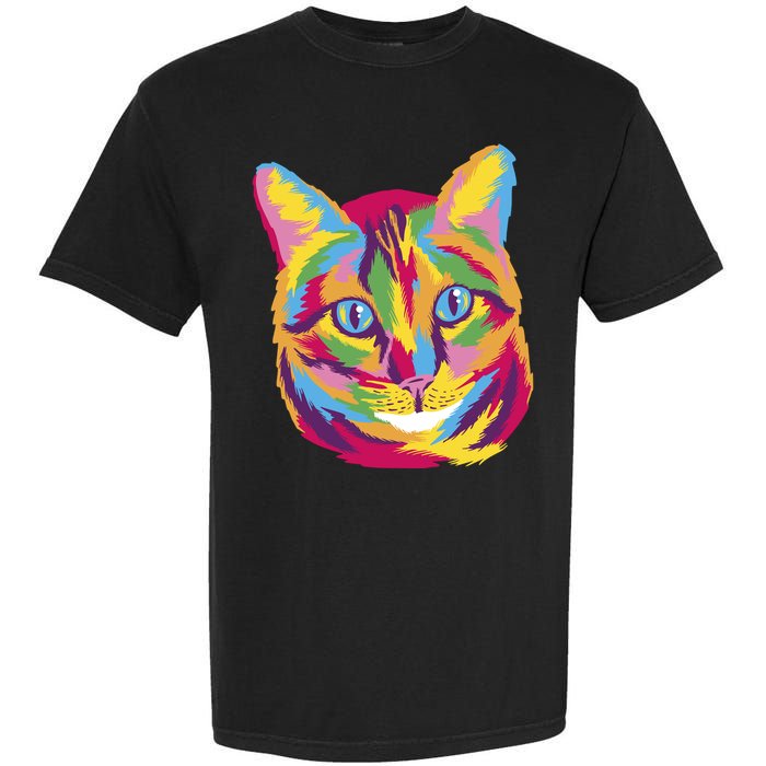Colorful Cute Kitten Face Garment-Dyed Heavyweight T-Shirt