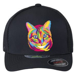 Colorful Cute Kitten Face Flexfit Unipanel Trucker Cap