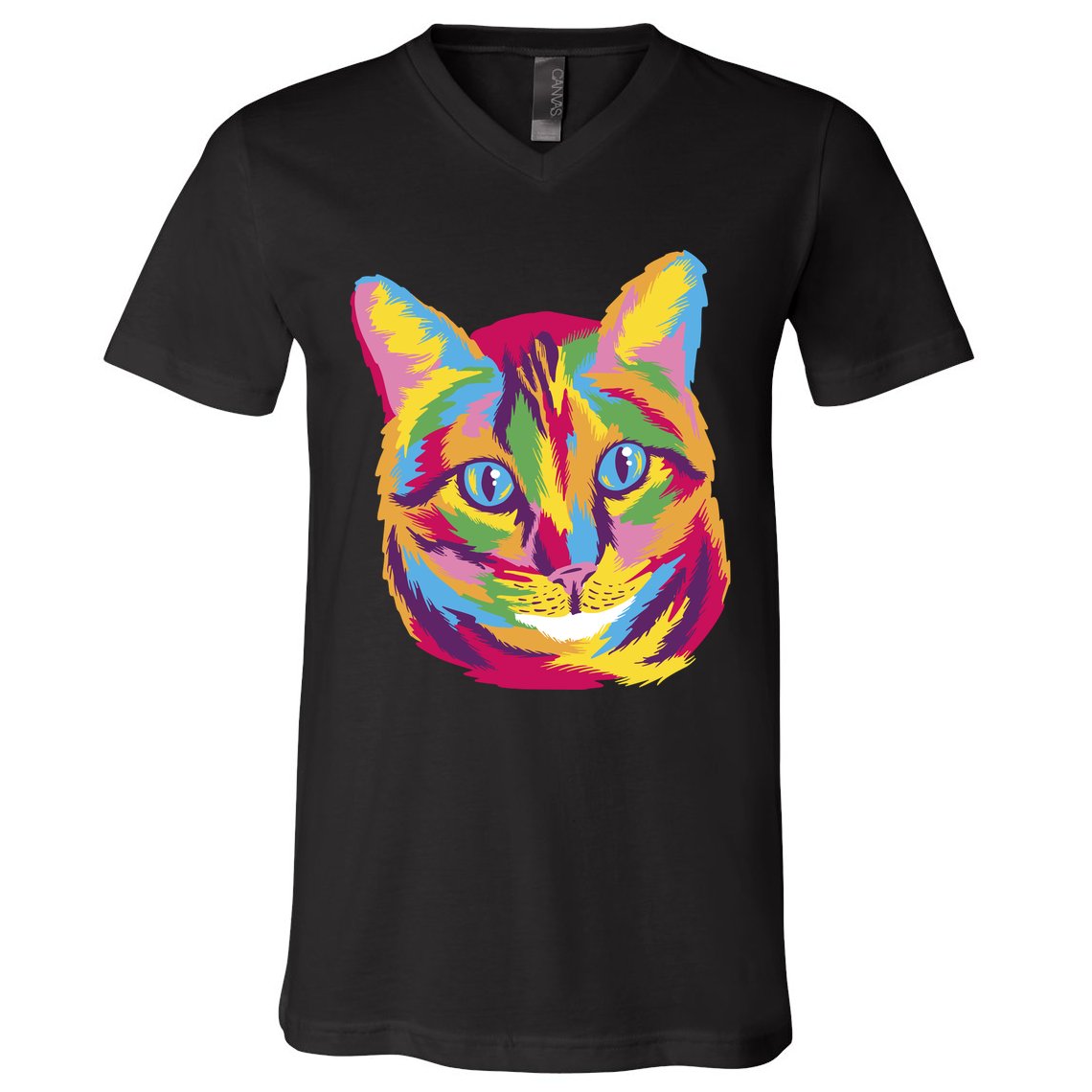 Colorful Cute Kitten Face V-Neck T-Shirt
