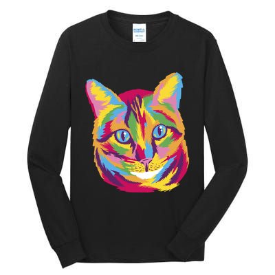 Colorful Cute Kitten Face Tall Long Sleeve T-Shirt