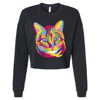 Colorful Cute Kitten Face Cropped Pullover Crew
