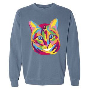 Colorful Cute Kitten Face Garment-Dyed Sweatshirt