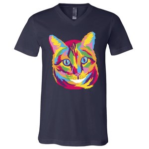 Colorful Cute Kitten Face V-Neck T-Shirt