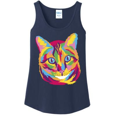 Colorful Cute Kitten Face Ladies Essential Tank