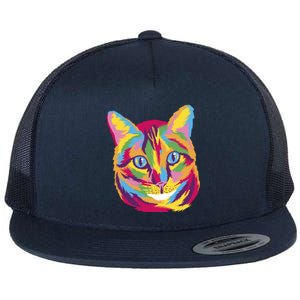 Colorful Cute Kitten Face Flat Bill Trucker Hat