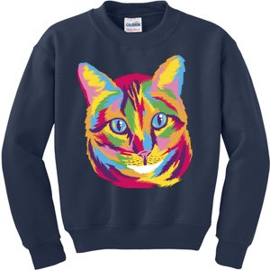 Colorful Cute Kitten Face Kids Sweatshirt