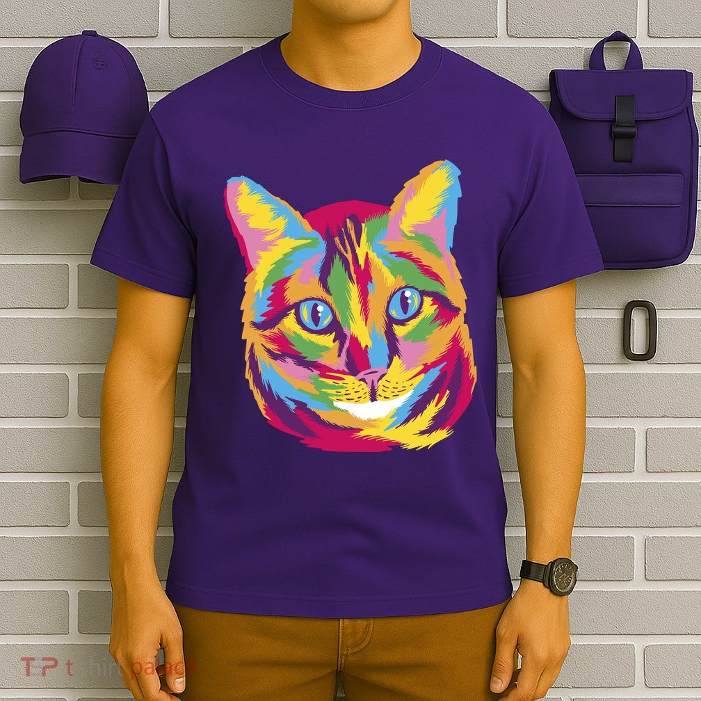 Colorful Cute Kitten Face T-Shirt