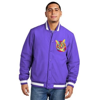 Colorful Cute Kitten Face Insulated Varsity Jacket