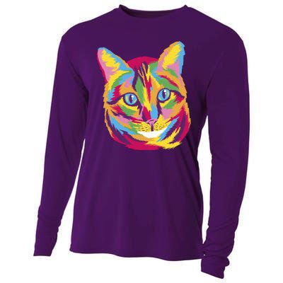 Colorful Cute Kitten Face Cooling Performance Long Sleeve Crew