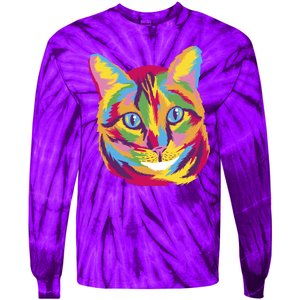 Colorful Cute Kitten Face Tie-Dye Long Sleeve Shirt