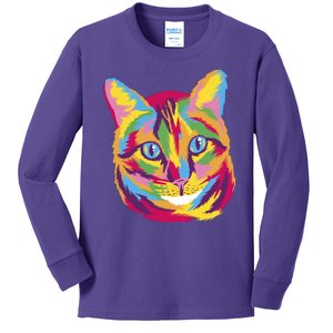 Colorful Cute Kitten Face Kids Long Sleeve Shirt