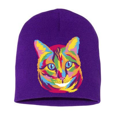 Colorful Cute Kitten Face Short Acrylic Beanie