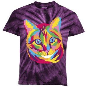 Colorful Cute Kitten Face Kids Tie-Dye T-Shirt