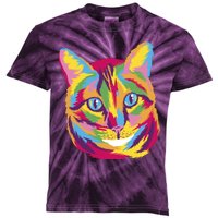 Colorful Cute Kitten Face Kids Tie-Dye T-Shirt