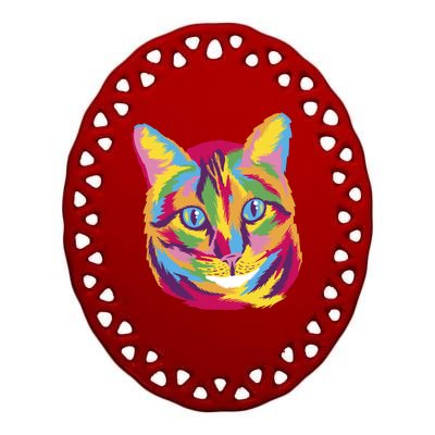 Colorful Cute Kitten Face Ceramic Oval Ornament