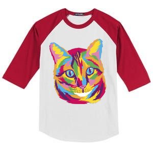 Colorful Cute Kitten Face Kids Colorblock Raglan Jersey