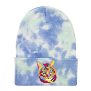 Colorful Cute Kitten Face Tie Dye 12in Knit Beanie