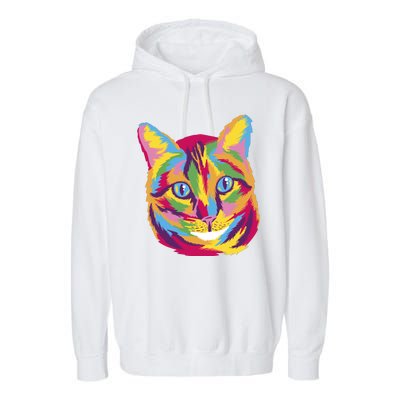 Colorful Cute Kitten Face Garment-Dyed Fleece Hoodie