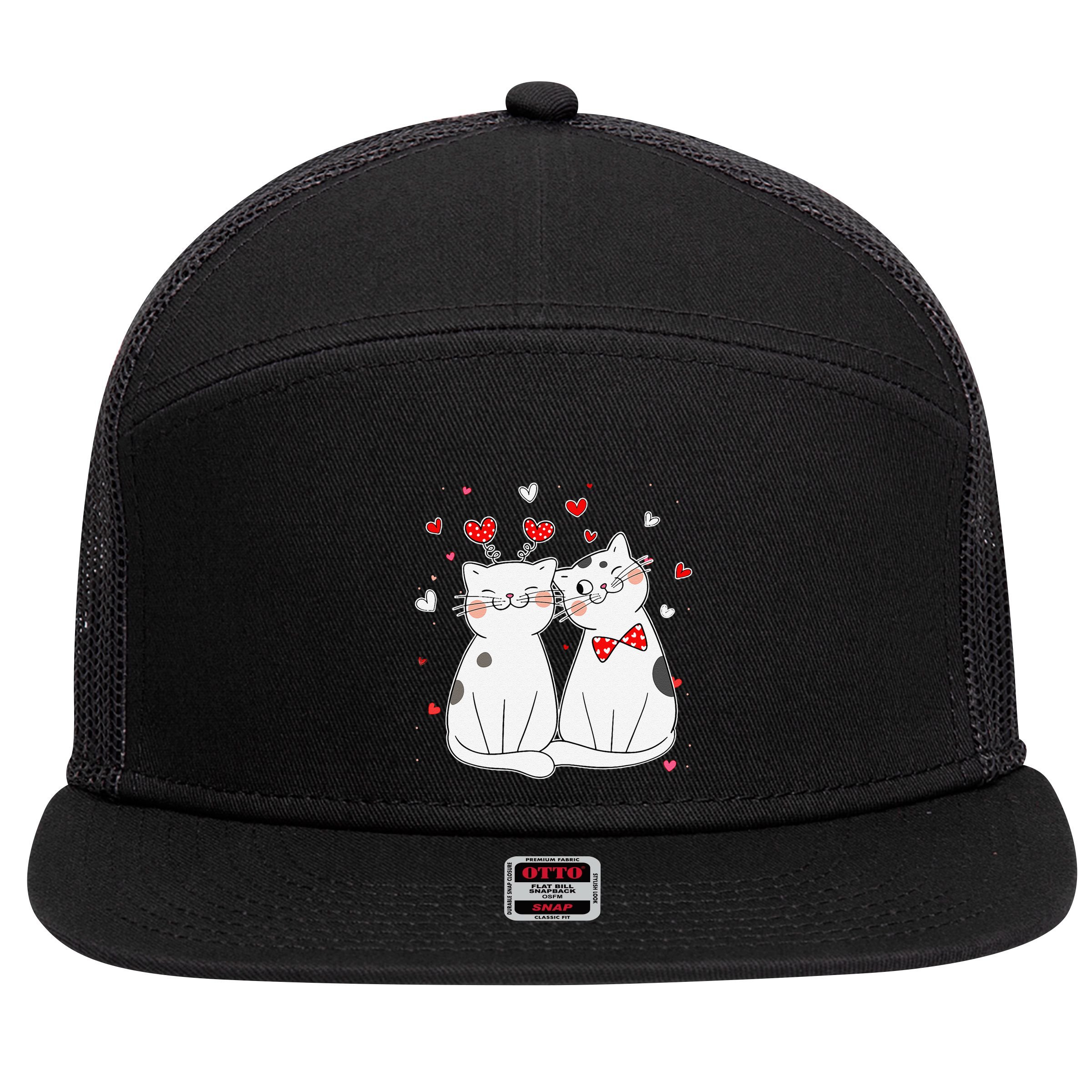 Cute Cats Kittens & Hearts Valentines Day Gift 7 Panel Mesh Trucker Snapback Hat