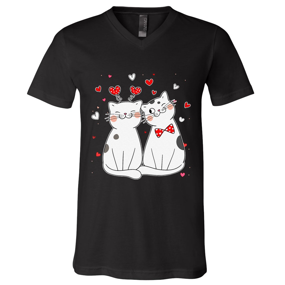 Cute Cats Kittens & Hearts Valentines Day Gift V-Neck T-Shirt