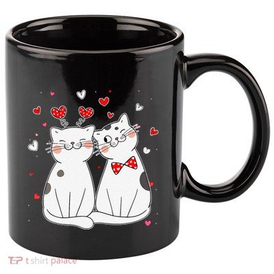 Cute Cats Kittens & Hearts Valentines Day Gift 11oz C Handle Ceramic Mug