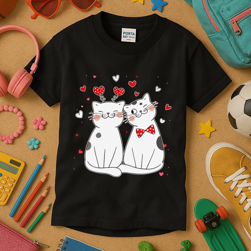 Cute Cats Kittens & Hearts Valentines Day Gift Kids T-Shirt