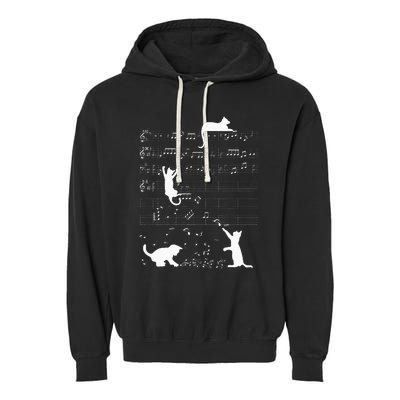 Cute Cat Kitty Playing Music Clef Piano Musician Art Garment-Dyed Fleece Hoodie