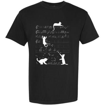 Cute Cat Kitty Playing Music Clef Piano Musician Art Garment-Dyed Heavyweight T-Shirt