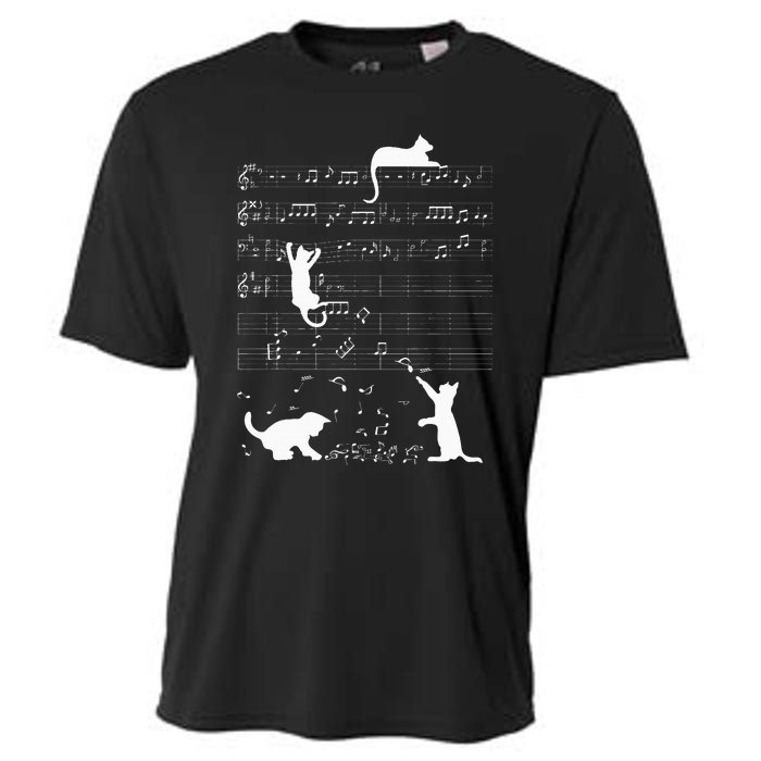 Cute Cat Kitty Playing Music Clef Piano Musician Art Cooling Performance Crew T-Shirt