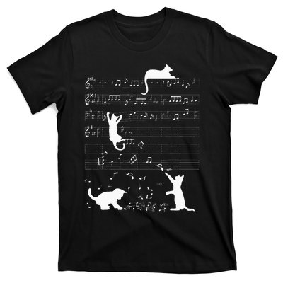 Cute Cat Kitty Playing Music Clef Piano Musician Art T-Shirt