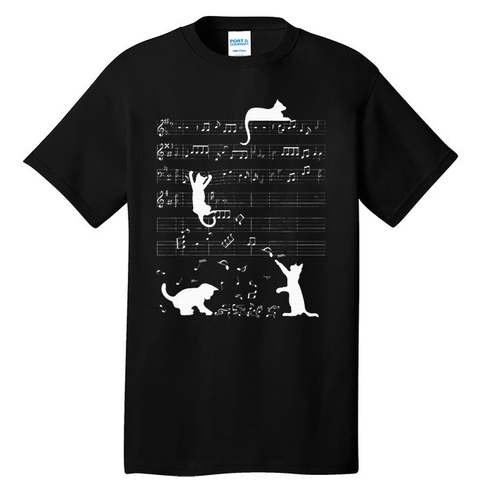 Cute Cat Kitty Playing Music Clef Piano Musician Art Tall T-Shirt