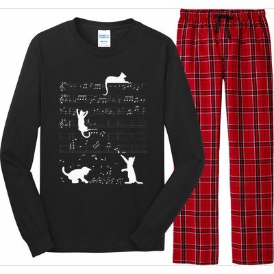 Cute Cat Kitty Playing Music Clef Piano Musician Art Long Sleeve Pajama Set