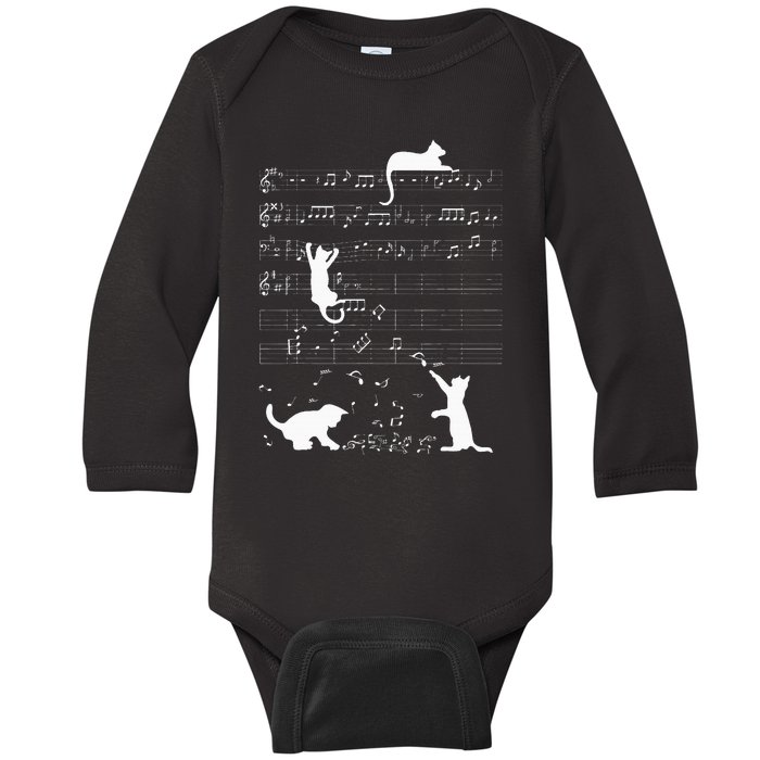 Cute Cat Kitty Playing Music Clef Piano Musician Art Baby Long Sleeve Bodysuit