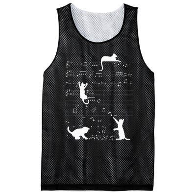 Cute Cat Kitty Playing Music Clef Piano Musician Art Mesh Reversible Basketball Jersey Tank