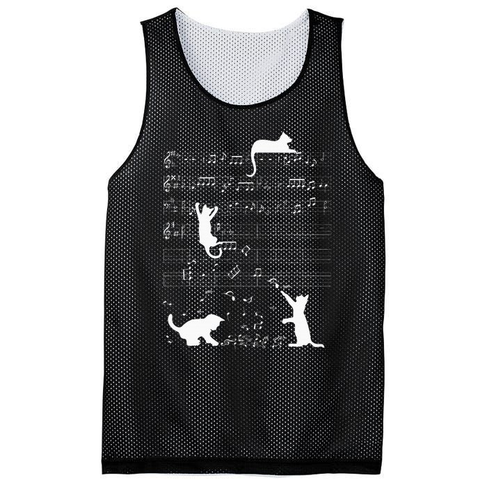 Cute Cat Kitty Playing Music Clef Piano Musician Art Mesh Reversible Basketball Jersey Tank