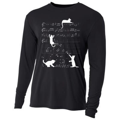 Cute Cat Kitty Playing Music Clef Piano Musician Art Cooling Performance Long Sleeve Crew