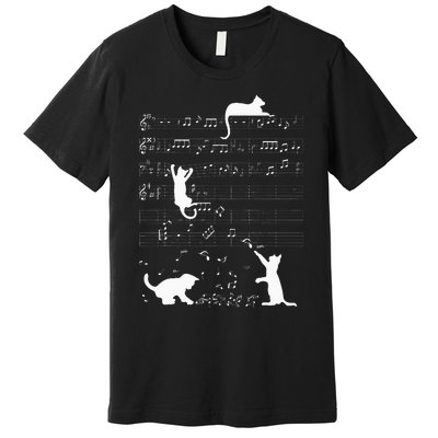 Cute Cat Kitty Playing Music Clef Piano Musician Art Premium T-Shirt