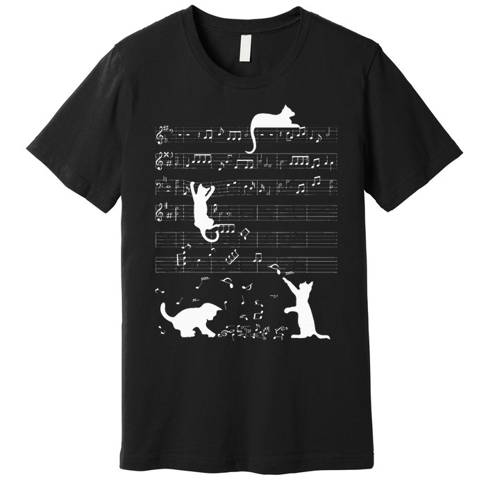 Cute Cat Kitty Playing Music Clef Piano Musician Art Premium T-Shirt