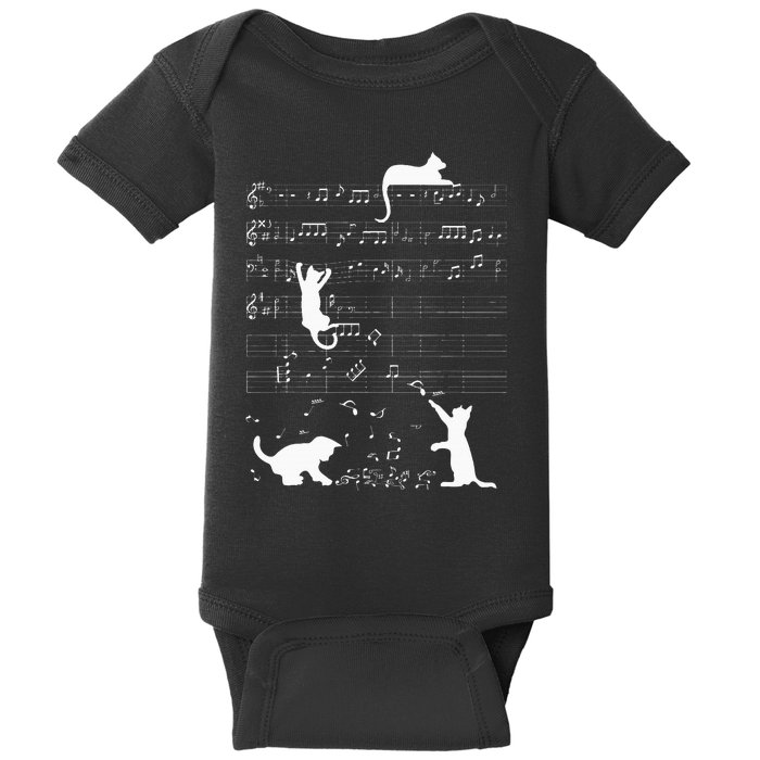 Cute Cat Kitty Playing Music Clef Piano Musician Art Baby Bodysuit