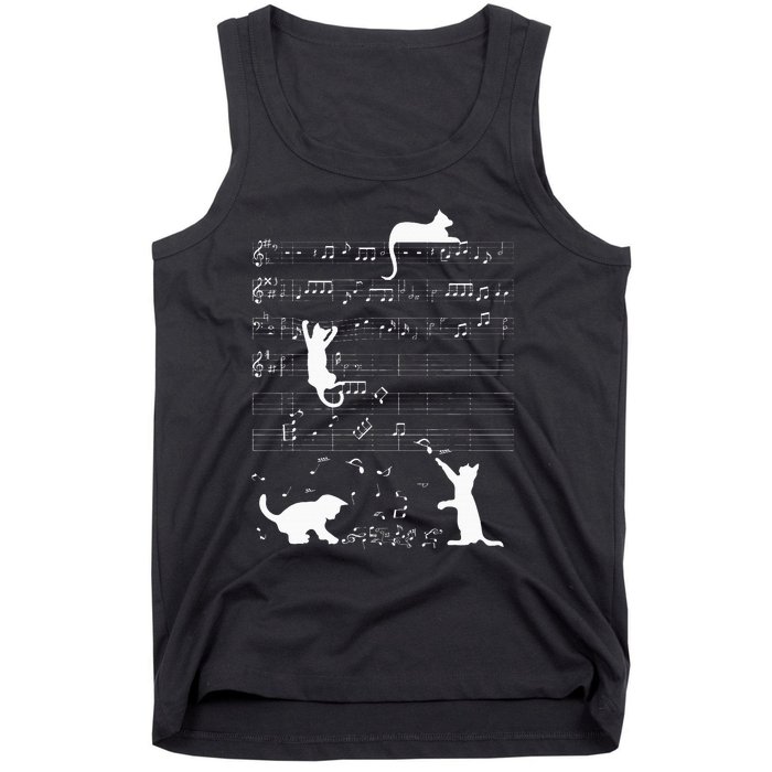 Cute Cat Kitty Playing Music Clef Piano Musician Art Tank Top